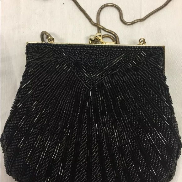 Carla Marchi black Beaded Clam Shaped Clutch Purse - Picture 2 of 3